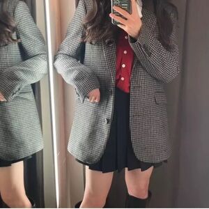 Plaid wool blend plaid houndstooth blazer